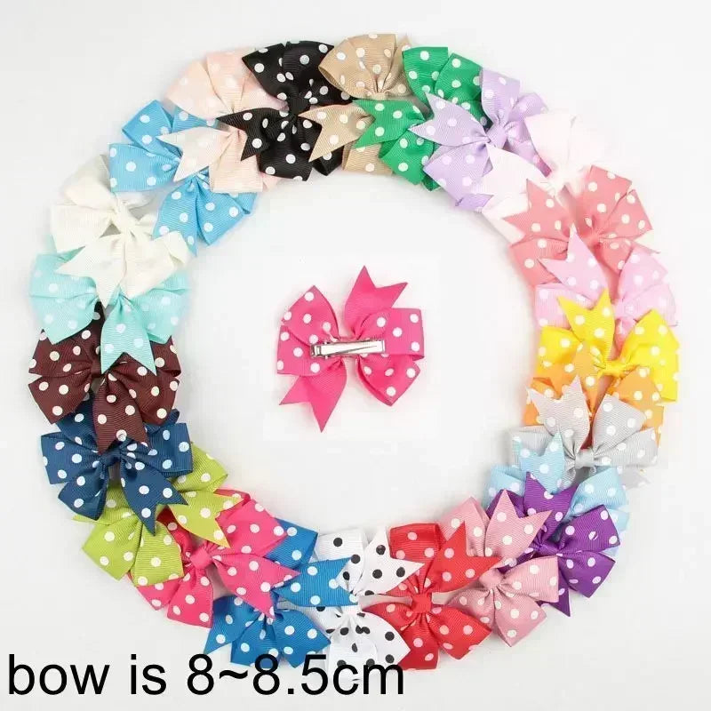 10pcs/lot Solid Color Grosgrain Ribbon Bowknot Kids Hair Clips Handmade Bows Baby Girls Barrettes Hairpins Photo Props Gift Sets