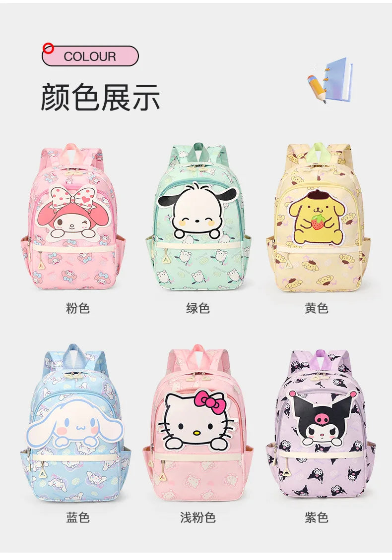 Anime Hello Kitty Kuromi Melody Kids School Bag Cartoon Cute Boys and Girls Travel Backpack 1-2 Grade Elementary School Backpack