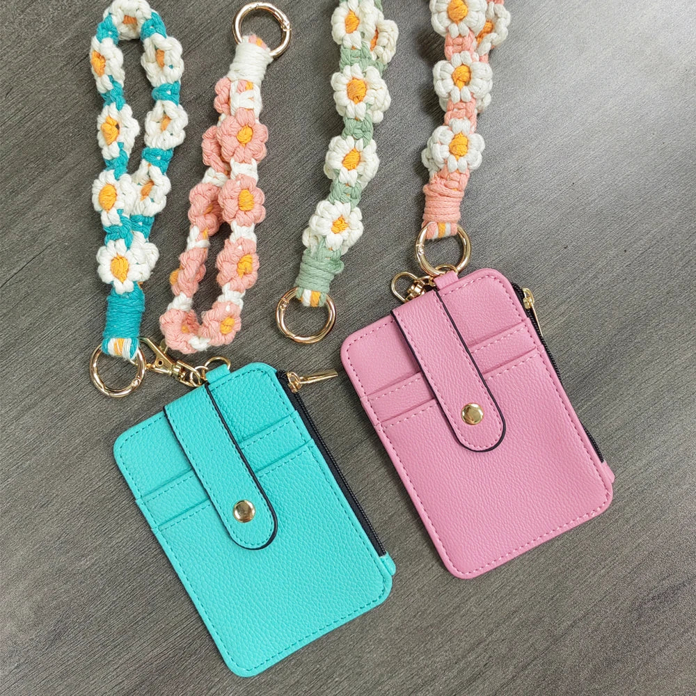 Fashion multifunctional Pattern Credit Card Bag Pu Leather Coin Purse Women Silicone Bead Bangle Keychain