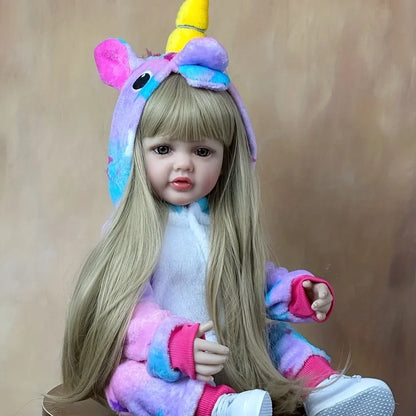 BZDOLL 55cm Lifelike Full Silicone Body Reborn Baby Girl Doll With Blonde Long Hair Alive Newborn Bebe Lovely Birthday Gift