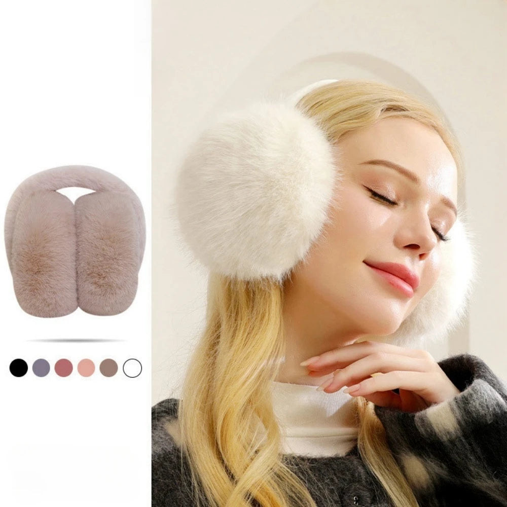 Foldable Plush Earmuffs Women Winter Warm Earflaps Unisex Portable Ear Headphone Outdoor Fashion Solid Color Frostproof Earcover