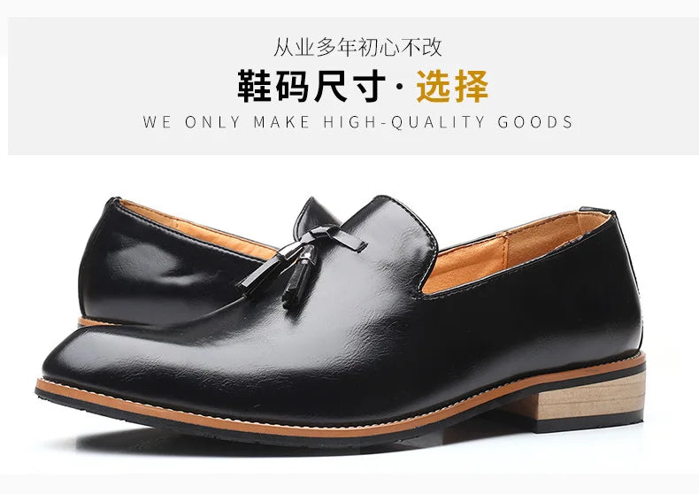 Luxury Mens Leather Shoes Office Men Formal Oxfords Pointed Oxford Wedding Leather Men Dress Shoes Fringed Loafers Social Shoesc