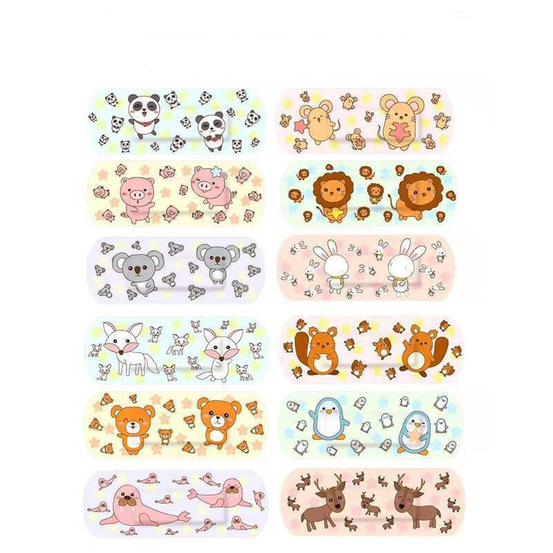 100pcs/set Cartoon Animal Band Aid Kawaii Wound Dressing Plaster for Children Adhesive Bandages Strips First Aid Emergency Patch