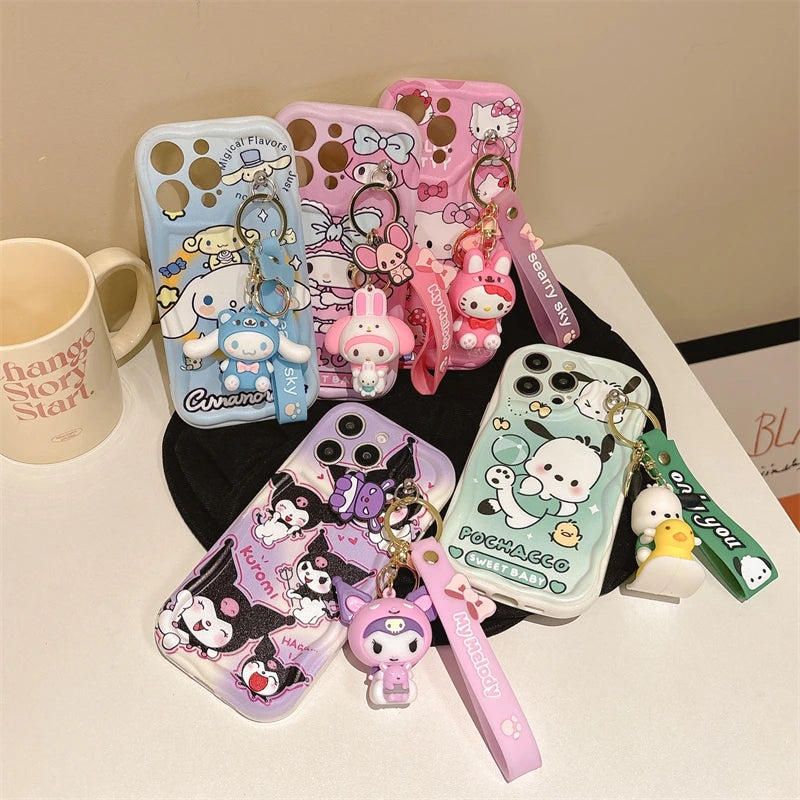 3D Cartoon Kuromi Wavy Phone Case For OPPO Realme Note 50 C67 C65 C53 C61 C55 C53 C51 Cute Melody With Wrist Strap Cover