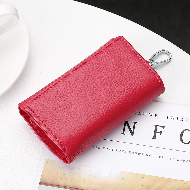 New Key Holder Wallet Genuine Leather Unisex Solid Key Wallet Organizer Bag Car Housekeeper Wallet Card Holder Keychain Leather