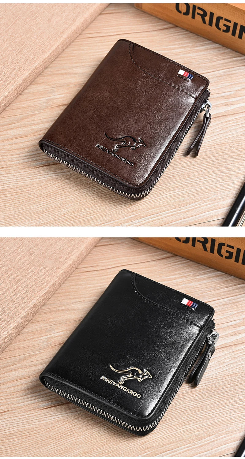 Mens Wallet Leather Business Card Holder Zipper Purse Luxury Wallets for Men RFID Protection Purses Carteira Masculina Luxury