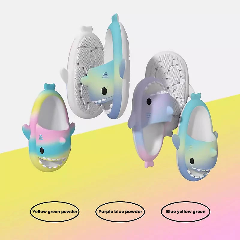 Gradient Color Shark Slippers Summer Kids Cute Sandals Women Men EVA Non-slip Thick Slides Girls Boys Beach Shoes Home Flip Flop