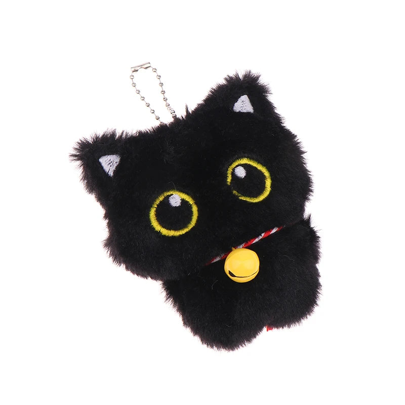 1PC Cute Bell Black Cat Plush Toy Keychain Cartoon Kitten Soft Doll Pendant Car Key Ring Backpack Charm Decoration Gift