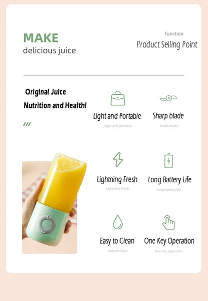 500ML Electric Juicer Portable Smoothie Blender 6 Knife Mini Blenders USB Wireless Rechargeable Mixer Juicers Cup For Travel