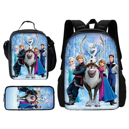 Frozen Princess Elsa Child School Backpack with Lunch Bags ,Pencil Bags ,Cartoon School Bags for Boys Girls Best Gift