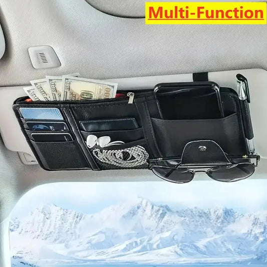 Car Sun Visor Organizer Sunglass Mobile Phone Holder Bracket Car Auto Interior Accessories Pocket Card Storage Pouch Mount Stand