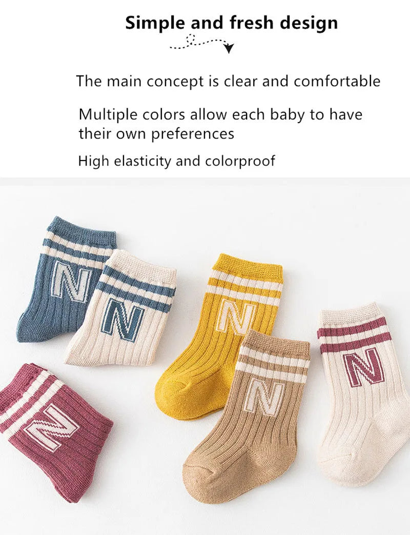 3 Pairs Baby Letter Socks Knit Soft Cotton Sock Kids Long Knee High Socks Infant Toddler Baby Boys Girls Cute Stripe Socks