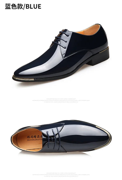 2024 New Men’s Patent Leather Shoes  British Style Men's Dress Shoes Lace Up Pointed Toe Wedding Business Party Social Shoe Male