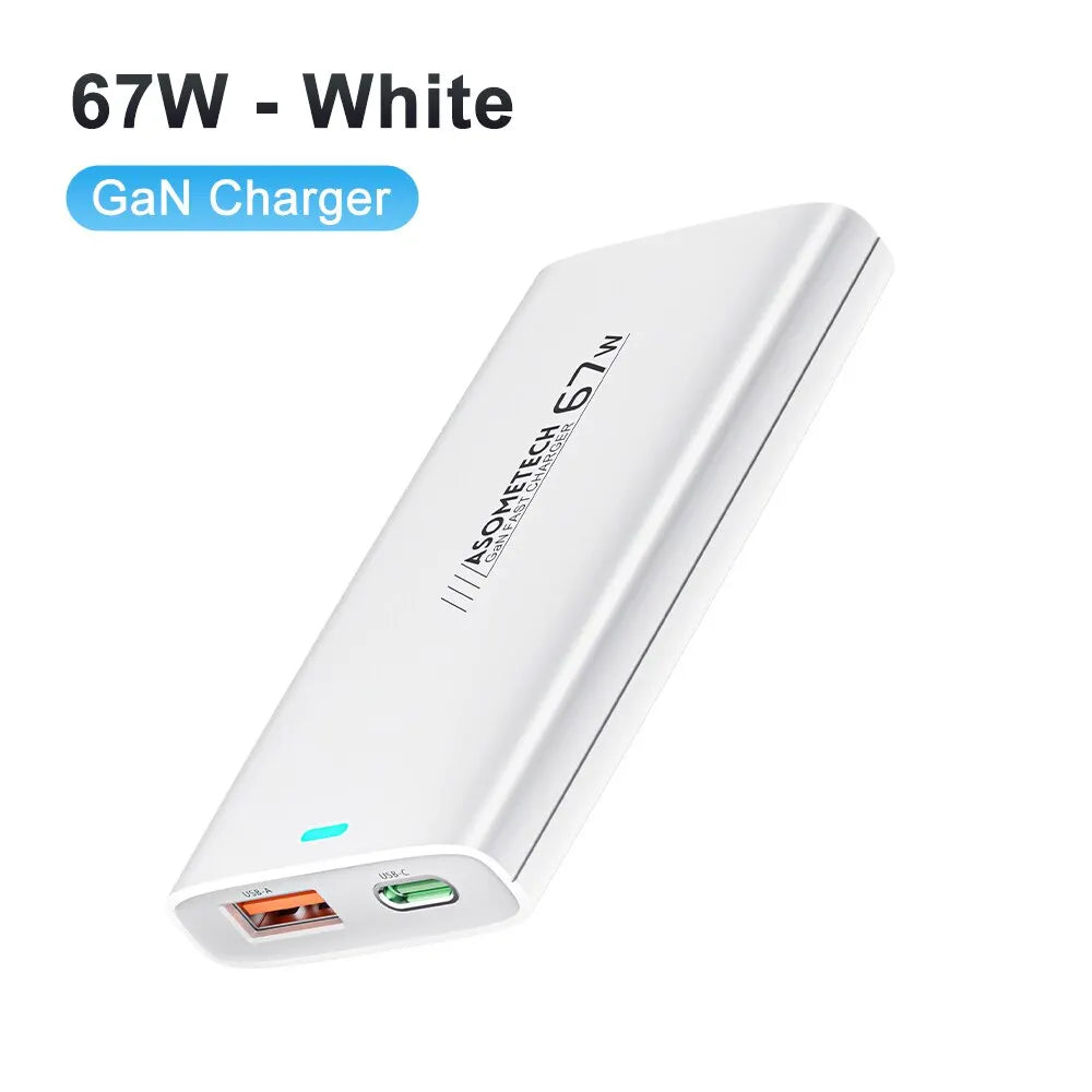 ASOMETECH 67W GaN Charger Ultra Thin Quick Charge QC3.0 PD PPS Mini USB Type C Charger For Macbook Laptop iPhone 14 iPad Samsung