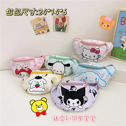 Anime Hello Kitty Kuromi Melody Kids Cartoons Cute Nylon Fanny Pack Shoulder Messenger Fanny Bag Travel Storage Bag Girls Gifts