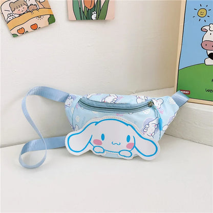 Anime Hello Kitty Kuromi Melody Kids Cartoons Cute Nylon Fanny Pack Shoulder Messenger Fanny Bag Travel Storage Bag Girls Gifts