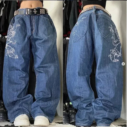 Street Fashion Trend Washed Vintage Jeans Women Y2K New Harajuku Casual Joker Straight Wide Leg Pants Couple Punk Rock Trousers