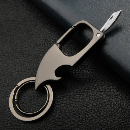 Creative Multifunctional Keychain for Men Unusual Design Carabiner Buckle with Bottle Opener Detachable Knife Portable Keyring