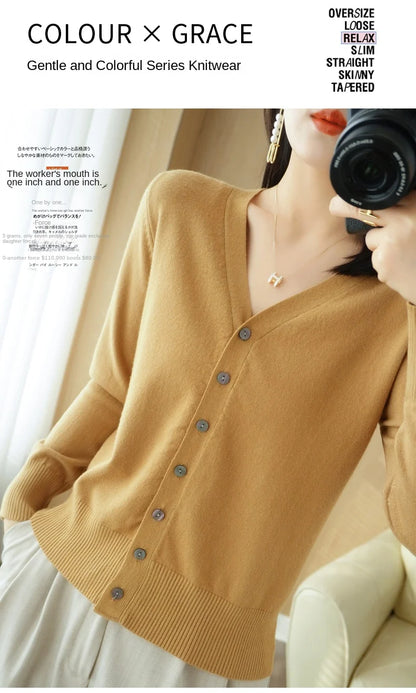 Early Autumn New Andy Cashmere Knit Cardigan V-Neck Solid Color Fashion High-Grade Comfortable Loose Casual Knitwear -GH021