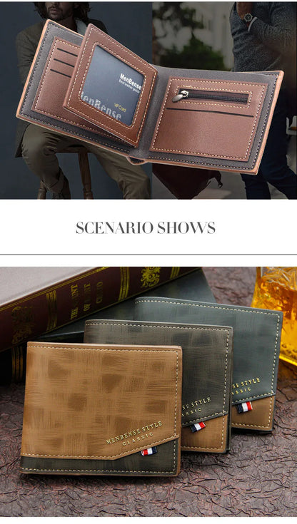 Short Men Wallets Slim Classic Coin Pocket Photo Holder Small Male Wallet Quality Card Holder Frosted Leather Men Purses