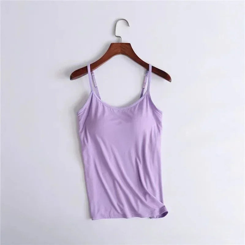 Sexy Damen Tops Solide Gepolsterter BH Spaghetti Camisole Top Damen Weste Damen Camisole mit Eingebautem BH Cami Top Weste Tank Top 2024