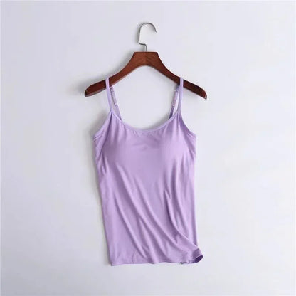 Sexy Women Tops Solid Padded Bra Spaghetti Camisole Top Women Vest Women Camisole with Built in Bra Cami Top Vest Tank Top 2024