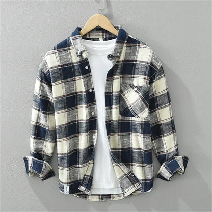 Autumn mens check shirt cotton long sleeve men's clothing fasion 2024 soft casual shirts for men loose plaid Young men tops