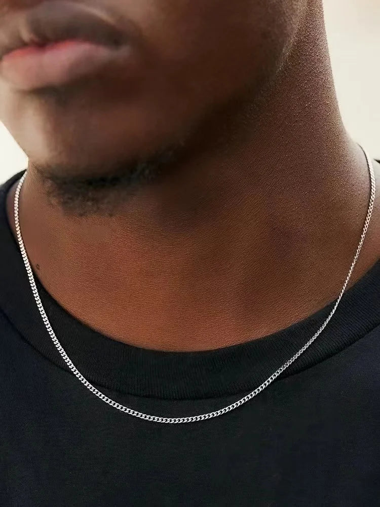 3mm Men's Cuban Chain Necklace Simple Stainless Steel Necklace Fashion Titanium Steel Jewelry Trend Accessories Gift