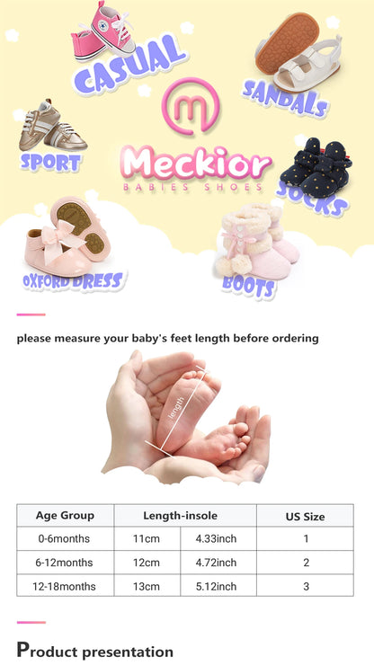 Meckior Baby Boys Girls Shoes Infant Leather Rubber Sole Anti-slip Toddler First Walkers Crib Shoes Newborn Girl Princess