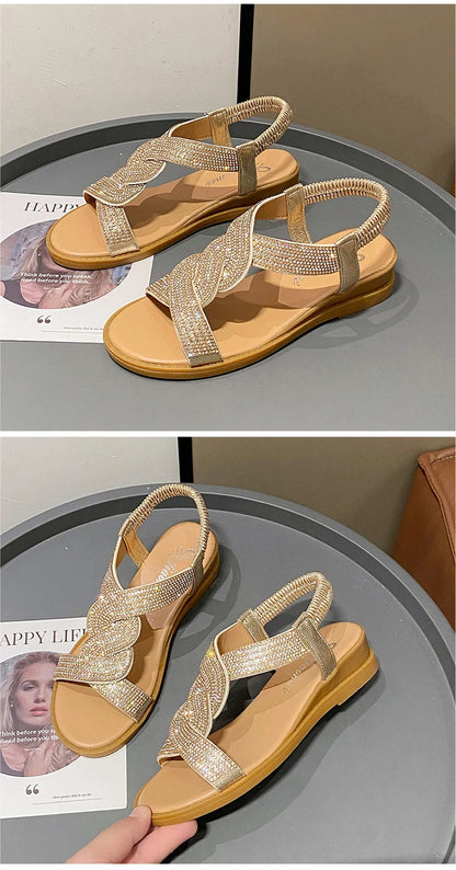 Sandals Women 2025 New Summer Wedge Heel Soft Sole Elevated Casual Roman Sandals Small Womens Shoes Sandalias Mujer Sandal Q322