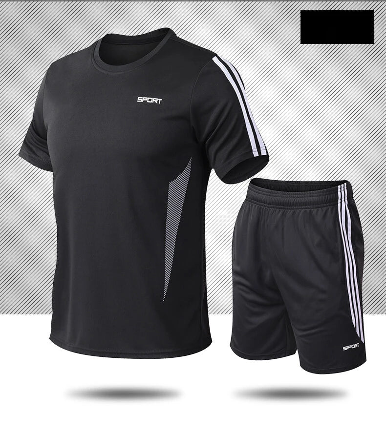 Summer men's sports set, outdoor fitness running basketball, short sleeved T-shirt and shorts, loose and quick drying