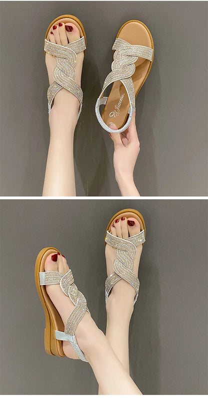 Sandals Women 2025 New Summer Wedge Heel Soft Sole Elevated Casual Roman Sandals Small Womens Shoes Sandalias Mujer Sandal Q322