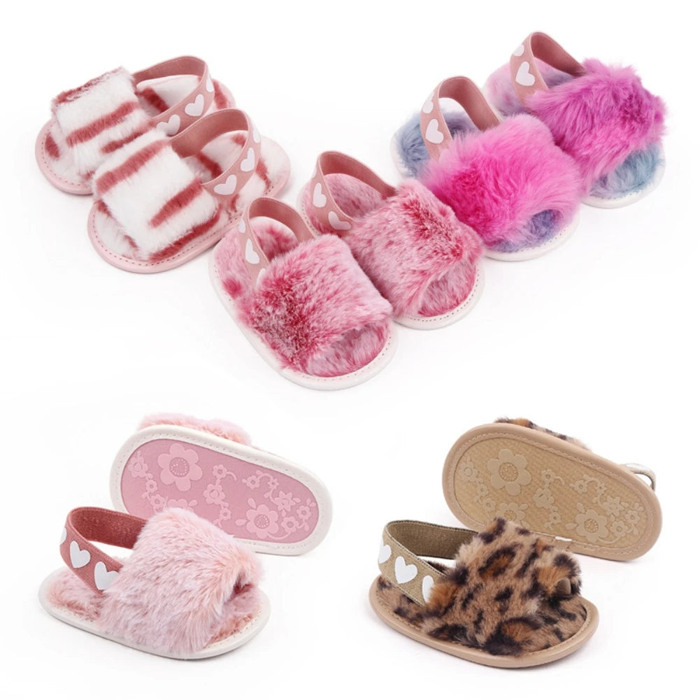 Baby Tie-Dye Fluffy Casual Shoes Toddler Shoes Elastic Plush Garden Sandals Children'S Outdoor Walking Casual Shoes For 0-1Y