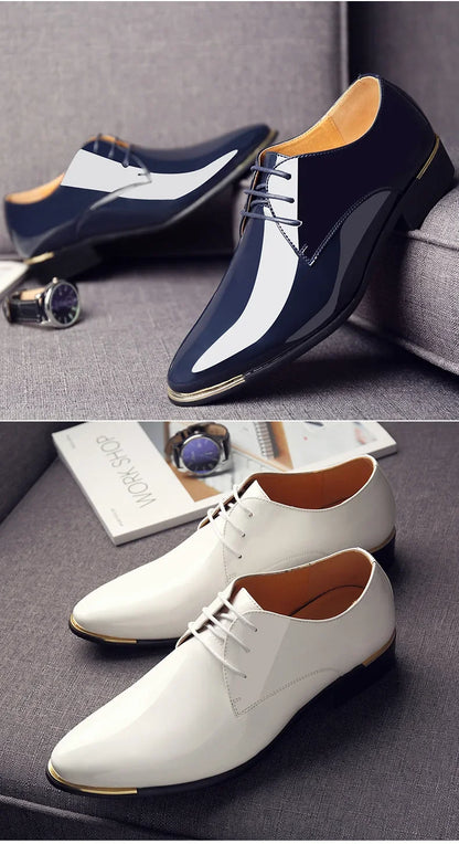 2024 New Men’s Patent Leather Shoes  British Style Men's Dress Shoes Lace Up Pointed Toe Wedding Business Party Social Shoe Male