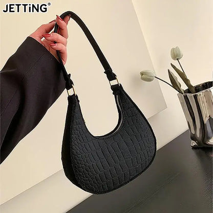 Candy Color Advanced Design Texture Armpit Handbags Felt Shoulder Bags For Women Women's Subaxillary Bag Purses Crescent Bag