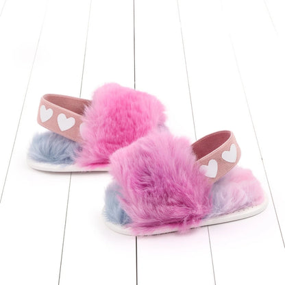 Baby Tie-Dye Fluffy Casual Shoes Toddler Shoes Elastic Plush Garden Sandals Children'S Outdoor Walking Casual Shoes For 0-1Y