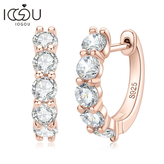 IOGOU 3.5mm D Color Moissanite Hoops Earring 100% Real 925 Silver Rose Gold Plated Huggie Earring For Women Girl Fine Jewelry