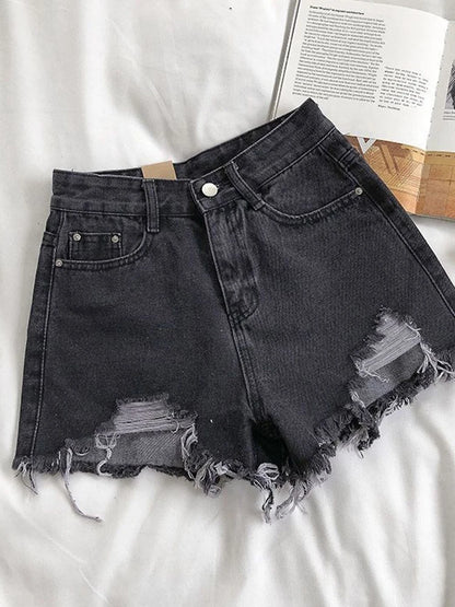 Women's Ripped Jeans Short Pants, Casual High Waist Denim Shorts, Female Clothing, Summer Pocket Hole, 2023