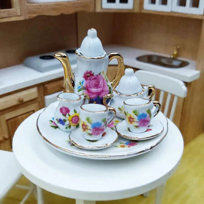 8Pcs 1:12 Dollhouse Miniature Dining Ware Porcelain Tea Set Dish Cup Plate