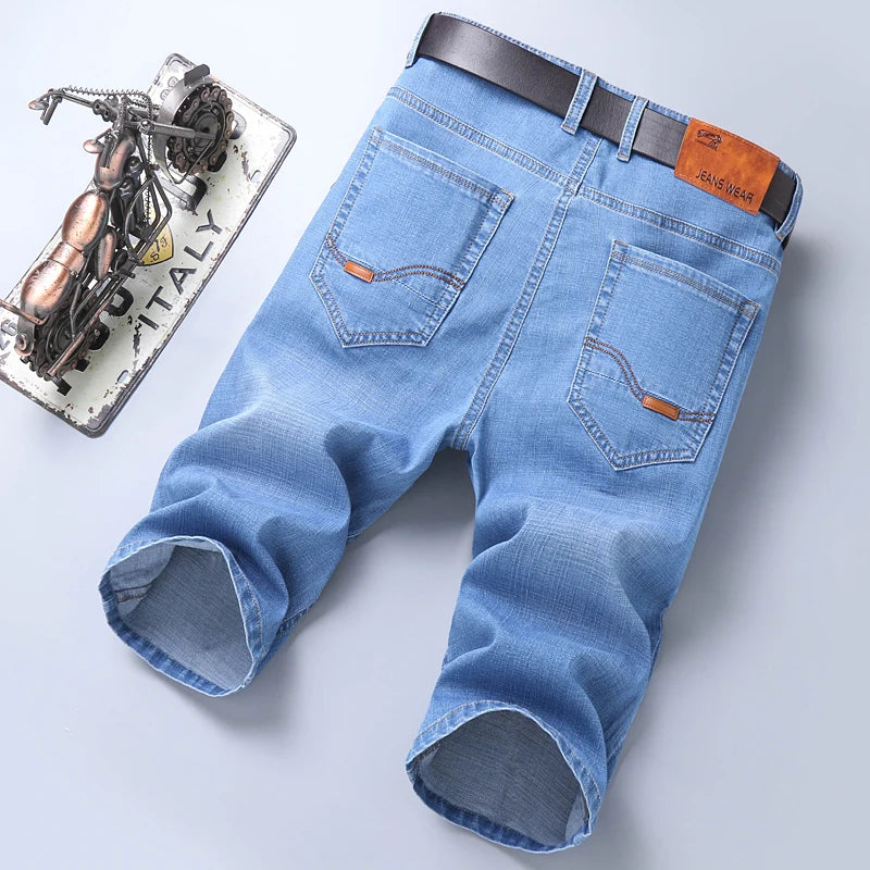 2024 Summer Men'S Thin Slim-Fit Denim Shorts Business Casual Fashion All-Match Stretch Loose Cropped Trousers Male Brand Jeans