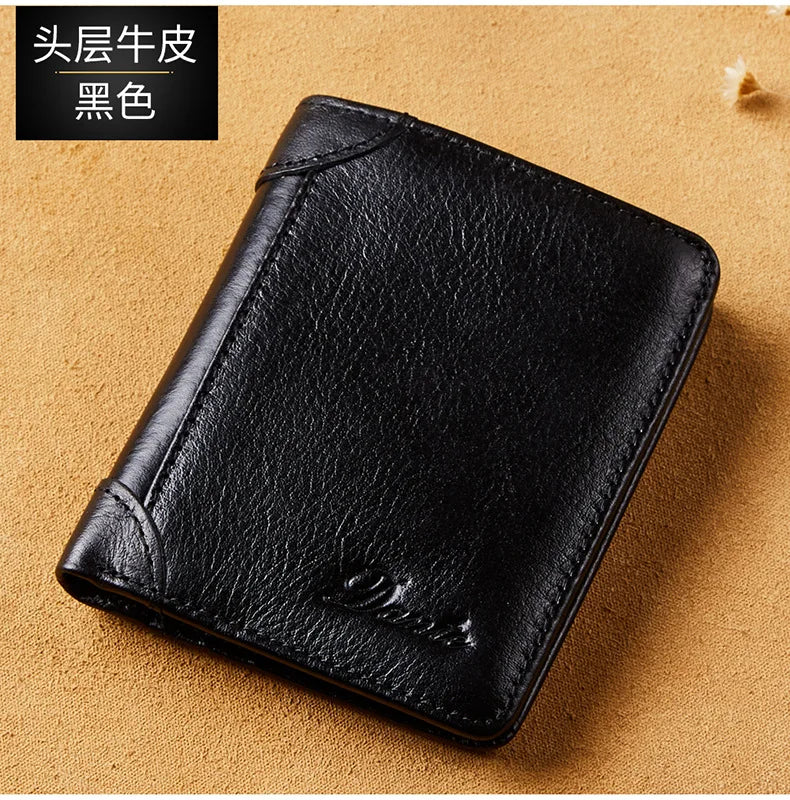 Dante Leather Men's Wallets RFID Anti-theft Brush Degaus Head Layer Cowhide Retro Casual Vertical Money Bag Money Two fold Clips