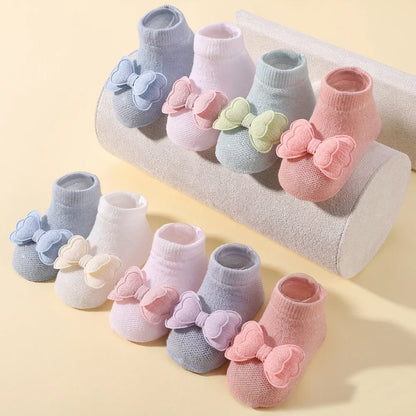 Lovely Baby Bows Socks Set Fresh Candy Color Breathable Short Socks with Sweet Flower Headband Elastic Hairband for Newboen