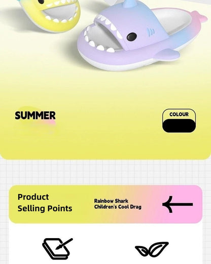 Gradient Color Shark Slippers Summer Kids Cute Sandals Women Men EVA Non-slip Thick Slides Girls Boys Beach Shoes Home Flip Flop