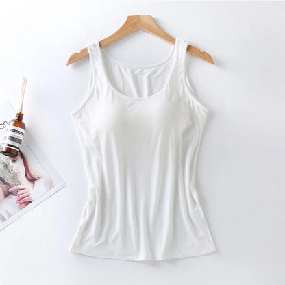 2025 Women's Vest Tops With Built In Bra Neck Vest Padded Slim Fit Tank Tops Sexy Shirts Feminino Casual Underlay shirt slimming