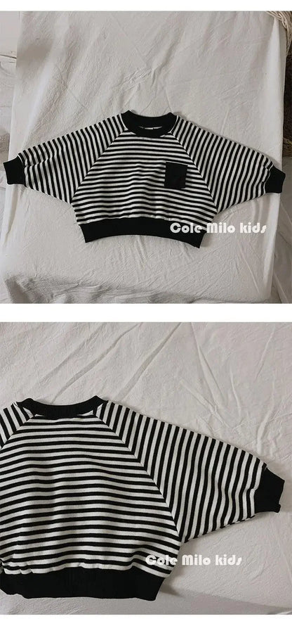 Spring Autumn Stripe Long Sleeves Sweatshirt Kids Boys' Loose Bat Sleeves Tops Girls'  Baby Boy Clothes