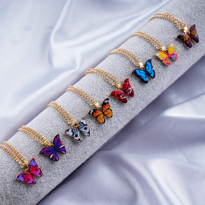 20Pcs/Lot Korean New Butterfly Pendant Necklace for Women Gilrs Cute Lovely Neck Jewelry Accessories Birthday Gifts