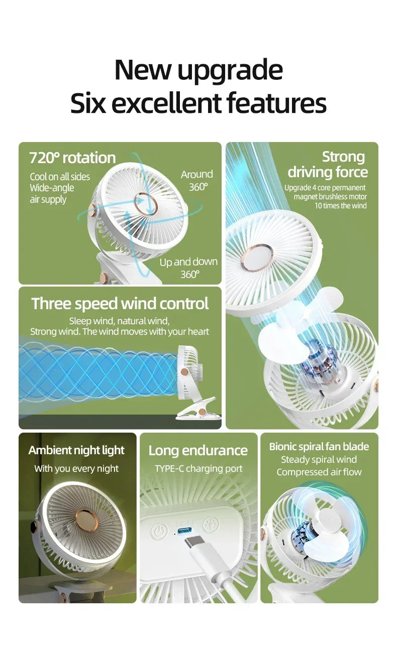 Xiaomi 8000mAh Clip-on Fan 3 Speed Quiet Rechargeable Desktop Portable Air Circulator Wireless Fan With LED Light Camping Home