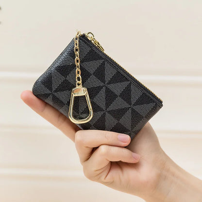 Luxury Designer Coin Key Storage Bag with Chain Women Mini Coin Purse Plaid Leather Small Zipper Wallet Ladies Keychain Purses