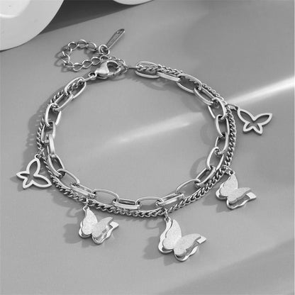 Kuziduocai Statement 316L Stainless Steel New Fashion Jewelry Elegant Style Many Butterflys Charm Thick Chain Bracelet For Women