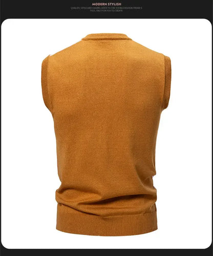 New Knitted Thread Men's Fashion Embroidery Color Matching V-neck Sleeveless Sweater Casual Lining Vest Men's Top